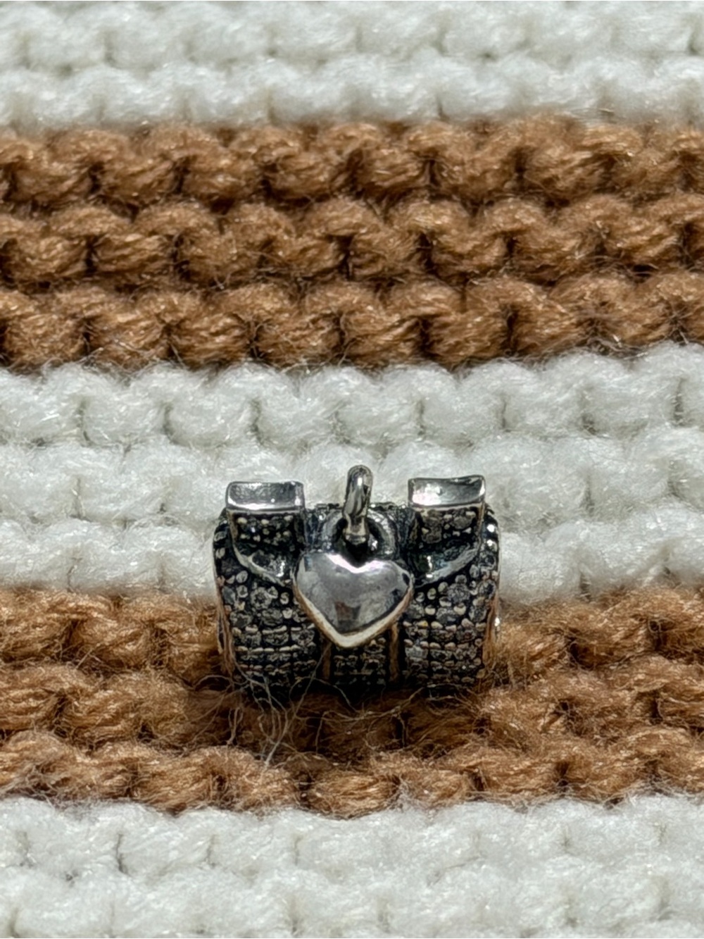 Pandora Silver Pavé Barrel Charm with Heart Dangle - Silver